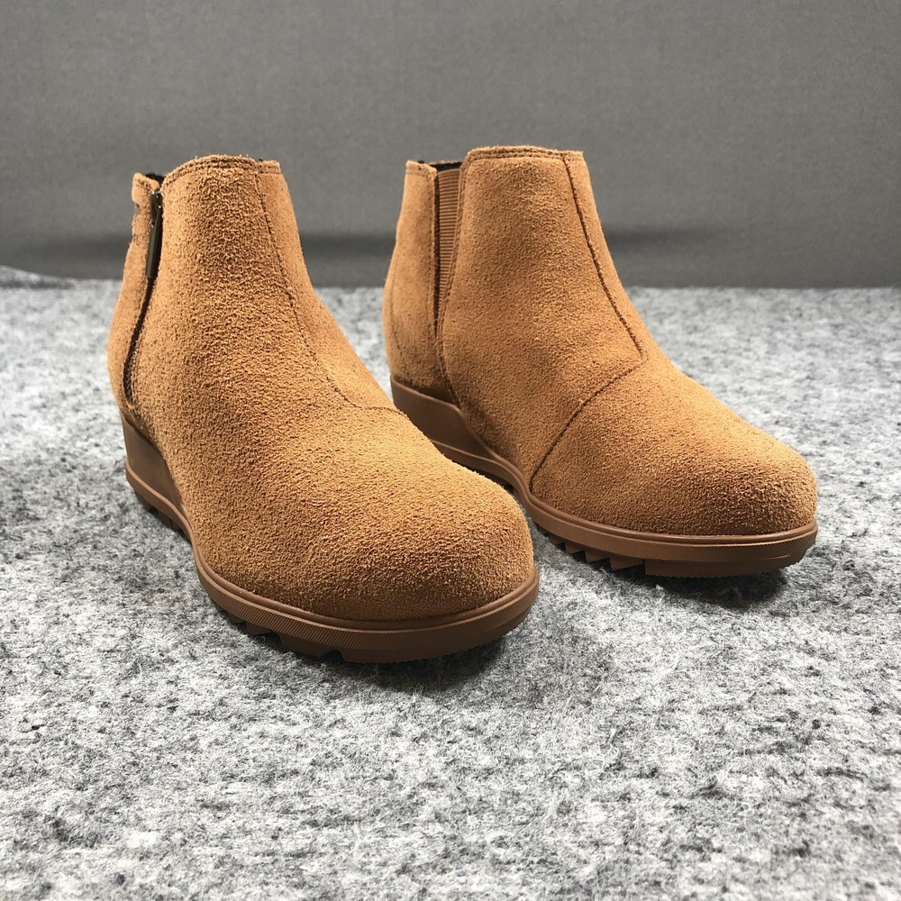Sorel Evie II Boots Womens 8 Brown Suede Wedge Ankle Booties Zip LL4726-242